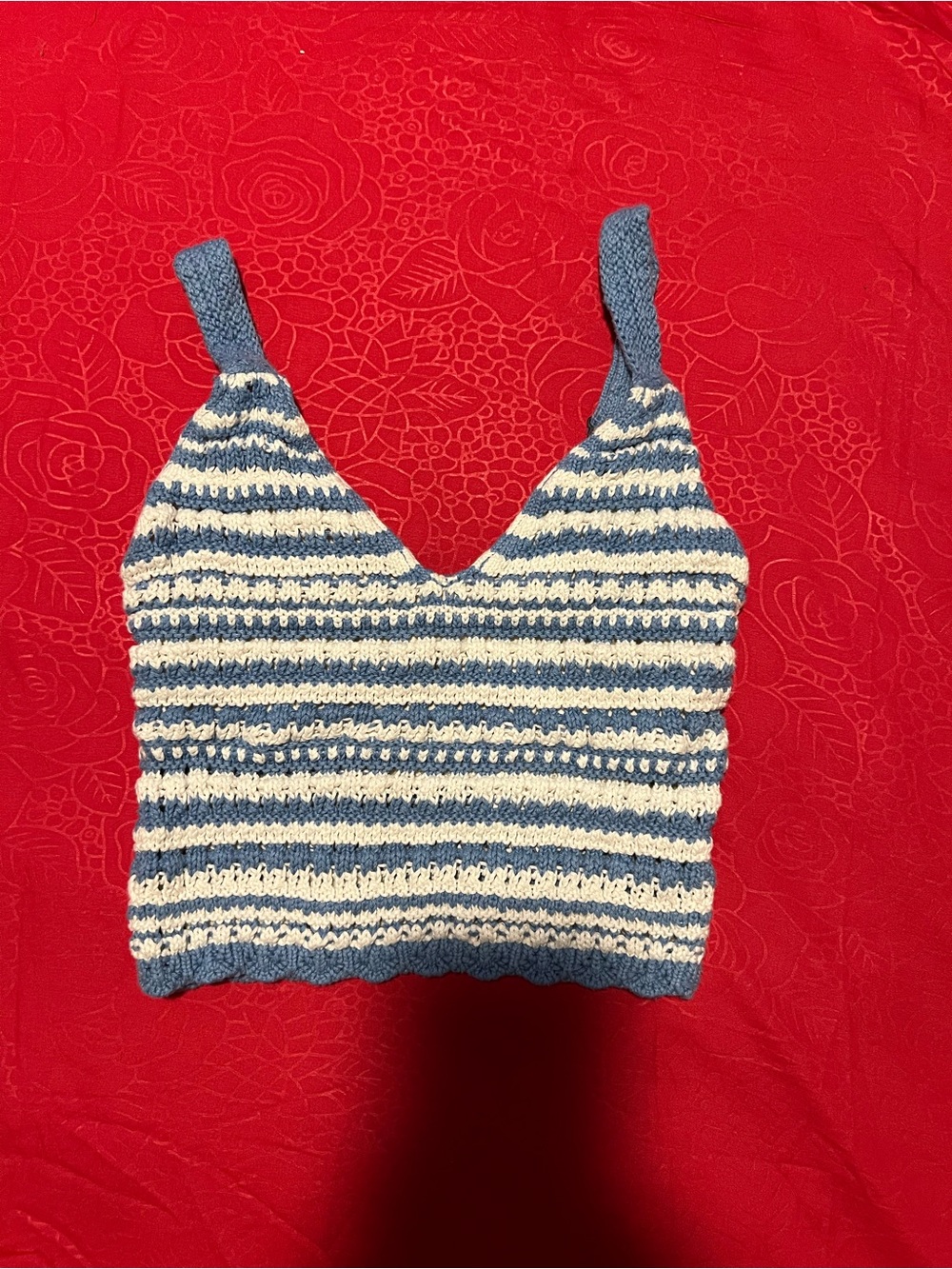 Hollister Blue & Cream Striped Knit Crop Top